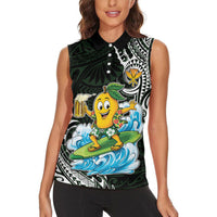Aloha Hawaii Mango Surfing Women Sleeveless Polo Shirt Polynesian Style