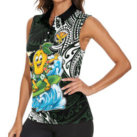 Aloha Hawaii Mango Surfing Women Sleeveless Polo Shirt Polynesian Style