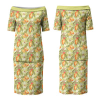 Vintage Hawaii Mango Couples Matching Puletasi and Hawaiian Shirt Yellow Green Hawaiian Palaka