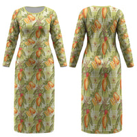 Vintage Hawaii Mango Family Matching Long Sleeve Bodycon Dress and Hawaiian Shirt Yellow Green Hawaiian Palaka