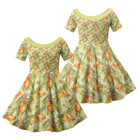 Vintage Hawaii Mango Family Matching Puletasi and Hawaiian Shirt Yellow Green Hawaiian Palaka
