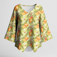 Vintage Hawaii Mango Kimono Sleeve Blouse Yellow Green Hawaiian Palaka