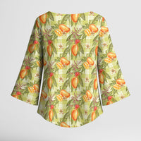 Vintage Hawaii Mango Kimono Sleeve Blouse Yellow Green Hawaiian Palaka