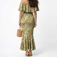 Vintage Hawaii Mango Mermaid Dress Yellow Green Hawaiian Palaka