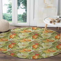 Vintage Hawaii Mango Round Carpet Yellow Green Hawaiian Palaka