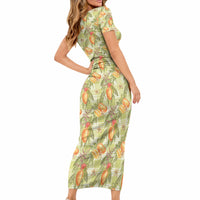 Vintage Hawaii Mango Short Sleeve Bodycon Dress Yellow Green Hawaiian Palaka