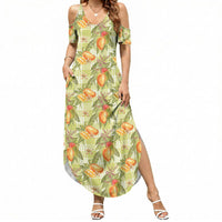 Vintage Hawaii Mango Summer Maxi Dress Yellow Green Hawaiian Palaka
