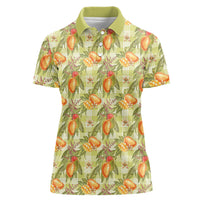 Vintage Hawaii Mango Women Polo Shirt Yellow Green Hawaiian Palaka