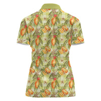 Vintage Hawaii Mango Women Polo Shirt Yellow Green Hawaiian Palaka