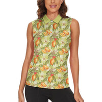 Vintage Hawaii Mango Women Sleeveless Polo Shirt Yellow Green Hawaiian Palaka