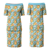 Vintage Hawaii Mango Couples Matching Puletasi and Hawaiian Shirt Blue Hawaiian Palaka