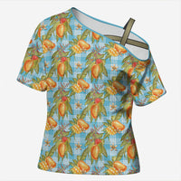 Vintage Hawaii Mango Cross Shoulder Shirt Blue Hawaiian Palaka