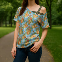 Vintage Hawaii Mango Cross Shoulder Shirt Blue Hawaiian Palaka