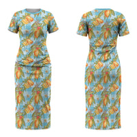 Vintage Hawaii Mango Family Matching Short Sleeve Bodycon Dress and Hawaiian Shirt Blue Hawaiian Palaka
