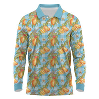 Vintage Hawaii Mango Long Sleeve Polo Shirt Blue Hawaiian Palaka