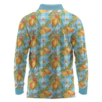 Vintage Hawaii Mango Long Sleeve Polo Shirt Blue Hawaiian Palaka