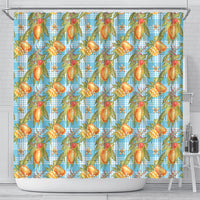 Vintage Hawaii Mango Shower Curtain Blue Hawaiian Palaka