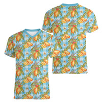 Vintage Hawaii Mango Women V-Neck T-Shirt Blue Hawaiian Palaka