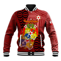 Personalized Tonga Baseball Jacket Coat Of Arms Tongatapu With Ngatu Pattern LT05 Unisex Red - Polynesian Pride