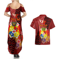 Personalized Tonga Couples Matching Summer Maxi Dress and Hawaiian Shirt Coat Of Arms Tongatapu With Ngatu Pattern LT05 - Polynesian Pride
