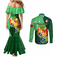 Personalized Tonga Couples Matching Mermaid Dress and Long Sleeve Button Shirts Coat Of Arms Haapai With Ngatu Pattern LT05 - Polynesian Pride