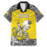 Personalised Happy Niue Constitution Day Family Matching Mermaid Dress and Hawaiian Shirt Niuean Crab Hiapo Pattern Yellow Version LT05 Dad's Shirt - Short Sleeve Yellow - Polynesian Pride