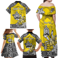 Personalised Happy Niue Constitution Day Family Matching Off Shoulder Maxi Dress and Hawaiian Shirt Niuean Crab Hiapo Pattern Yellow Version LT05 - Polynesian Pride