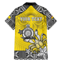 Personalised Happy Niue Constitution Day Family Matching Off Shoulder Maxi Dress and Hawaiian Shirt Niuean Crab Hiapo Pattern Yellow Version LT05 - Polynesian Pride