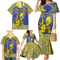 Personalised Niue The Rock Family Matching Mermaid Dress and Hawaiian Shirt Niuean Crab Hiapo Pattern Blue Version LT05 - Polynesian Pride