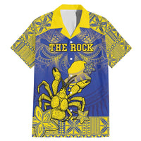 Personalised Niue The Rock Family Matching Mermaid Dress and Hawaiian Shirt Niuean Crab Hiapo Pattern Blue Version LT05 Dad's Shirt - Short Sleeve Blue - Polynesian Pride
