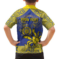 Personalised Niue The Rock Family Matching Short Sleeve Bodycon Dress and Hawaiian Shirt Niuean Crab Hiapo Pattern Blue Version LT05 - Polynesian Pride