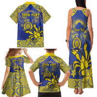 Personalised Niue The Rock Family Matching Tank Maxi Dress and Hawaiian Shirt Niuean Crab Hiapo Pattern Blue Version LT05 - Polynesian Pride