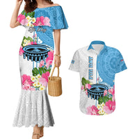 Fiji Day Couples Matching Mermaid Dress and Hawaiian Shirt Tanoa Hibiscus Fijian Tapa Masi Pattern LT05 White - Polynesian Pride
