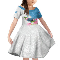 Fiji Day Family Matching Mermaid Dress and Hawaiian Shirt Tanoa Hibiscus Fijian Tapa Masi Pattern LT05 Daughter's Dress White - Polynesian Pride