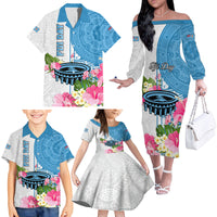 Fiji Day Family Matching Off Shoulder Long Sleeve Dress and Hawaiian Shirt Tanoa Hibiscus Fijian Tapa Masi Pattern LT05 - Polynesian Pride