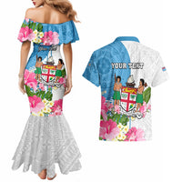 Personalized Fiji Day Couples Matching Mermaid Dress and Hawaiian Shirt Tanoa Hibiscus Fijian Tapa Masi Pattern LT05 - Polynesian Pride