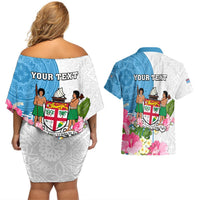 Personalized Fiji Day Couples Matching Off Shoulder Short Dress and Hawaiian Shirt Tanoa Hibiscus Fijian Tapa Masi Pattern LT05 - Polynesian Pride