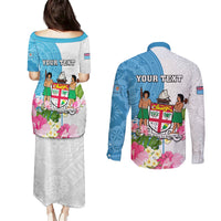 Personalized Fiji Day Couples Matching Puletasi Dress and Long Sleeve Button Shirts Tanoa Hibiscus Fijian Tapa Masi Pattern LT05 - Polynesian Pride