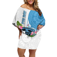 Personalized Fiji Day Off Shoulder Short Dress Tanoa Hibiscus Fijian Tapa Masi Pattern LT05 Women White - Polynesian Pride