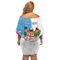 Personalized Fiji Day Off Shoulder Short Dress Tanoa Hibiscus Fijian Tapa Masi Pattern LT05 - Polynesian Pride