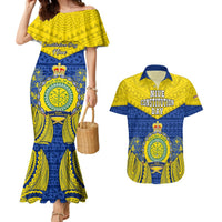 Niue Constitution Day Couples Matching Mermaid Dress and Hawaiian Shirt Coat Of Arms Niuean Hiapo Pattern LT05 Yellow - Polynesian Pride