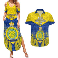 Niue Constitution Day Couples Matching Summer Maxi Dress and Hawaiian Shirt Coat Of Arms Niuean Hiapo Pattern LT05 Yellow - Polynesian Pride