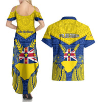 Niue Constitution Day Couples Matching Summer Maxi Dress and Hawaiian Shirt Coat Of Arms Niuean Hiapo Pattern LT05 - Polynesian Pride