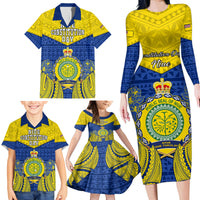 Niue Constitution Day Family Matching Long Sleeve Bodycon Dress and Hawaiian Shirt Coat Of Arms Niuean Hiapo Pattern LT05 - Polynesian Pride