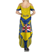 Personalized Niue Constitution Day Summer Maxi Dress Coat Of Arms Niuean Hiapo Pattern LT05 - Polynesian Pride
