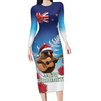 New Zealand Kiwi Christmas Family Matching Long Sleeve Bodycon Dress and Hawaiian Shirt Xmas Vibe LT05 Mom's Dress Blue - Polynesian Pride