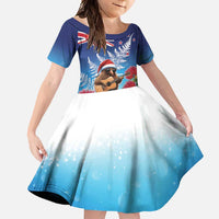 New Zealand Kiwi Christmas Family Matching Off Shoulder Maxi Dress and Hawaiian Shirt Xmas Vibe LT05 Daughter's Dress Blue - Polynesian Pride