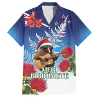 New Zealand Kiwi Christmas Family Matching Off Shoulder Maxi Dress and Hawaiian Shirt Xmas Vibe LT05 Dad's Shirt - Short Sleeve Blue - Polynesian Pride