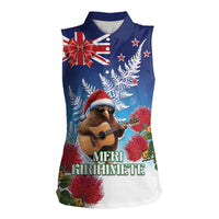New Zealand Kiwi Christmas Women Sleeveless Polo Shirt Xmas Vibe LT05 Female Blue - Polynesian Pride