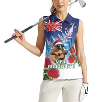 New Zealand Kiwi Christmas Women Sleeveless Polo Shirt Xmas Vibe LT05 - Polynesian Pride